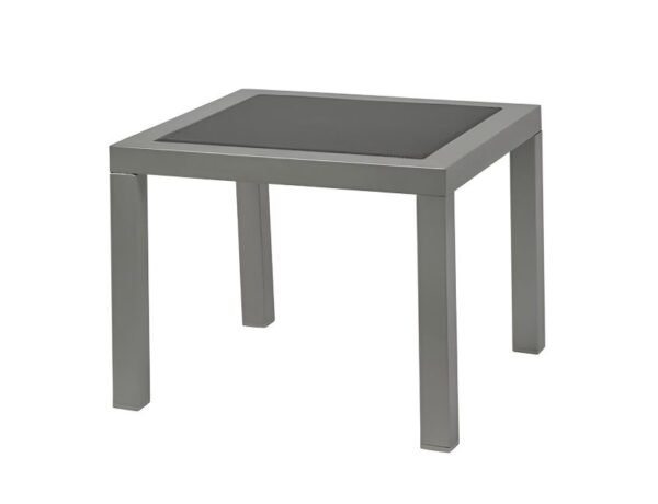 Mesa auxiliar Olimpia con la estructura de color aluminio y el tejido color gris oscuro