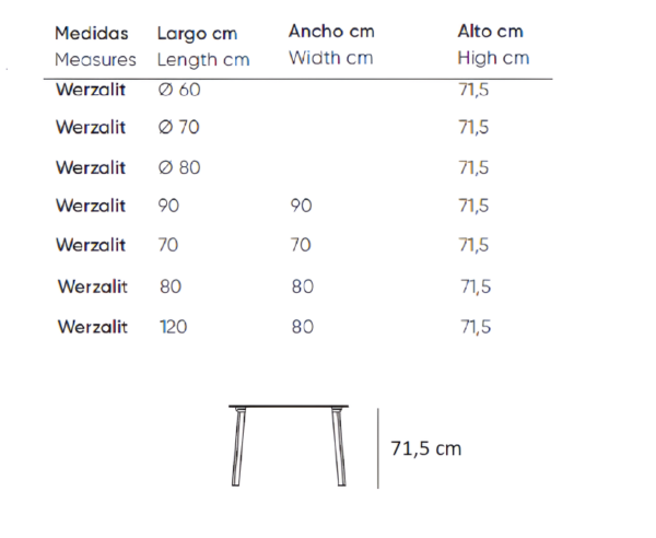 Mesures taula Selva en format rodó i quadrat