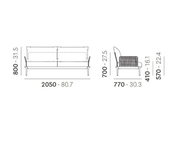 Mesures Sofà Reva Twist 2-D