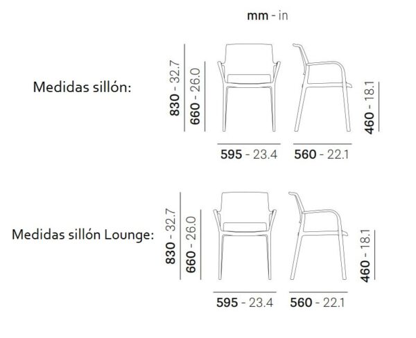 Mesures cadira de braços/lounge Ara