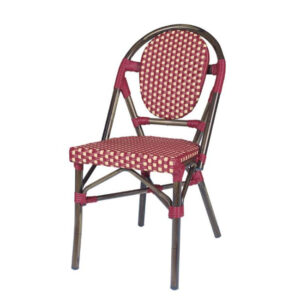 Silla Cameron con estructura deco nogal y acabado en trenzado rojo-crema