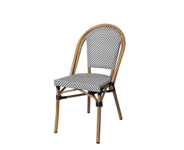 Silla Toulouse con estructura color deco bambú y asiento y respaldo textilene uno en negro y blanco