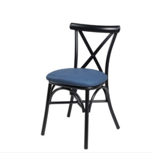 Silla Atenas con estructura negra y asiento PU en azul