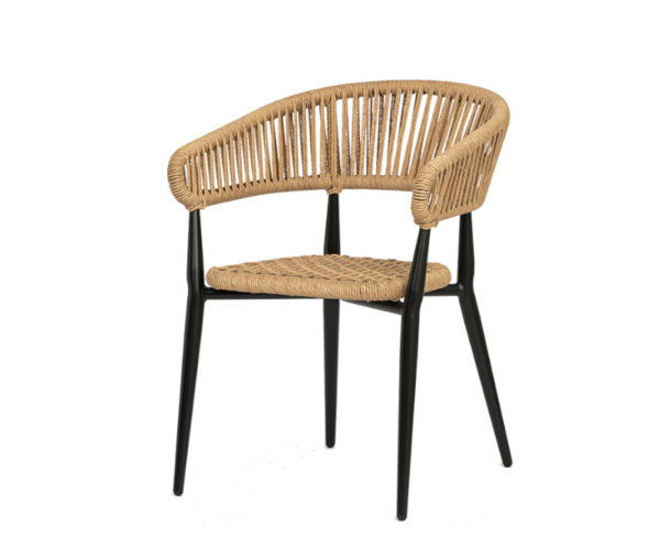 Sillón Marsella con estructura negra y cuerda crema