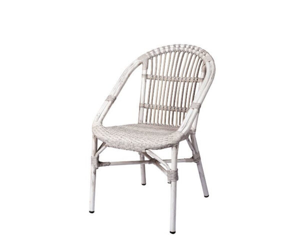 Sillón Martina con estructura deco bambú blanco y asiento y respaldo trenzado old blanco