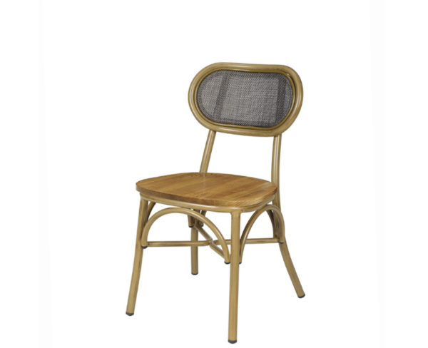 Silla Traviata estructura deco bambú, respaldo textilene negroy asiento macizo