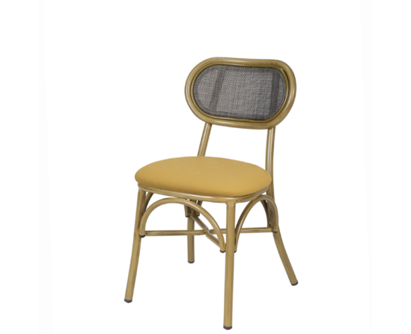 Silla Traviata estructura deco bambú, respaldo textilene negroy asiento macizo